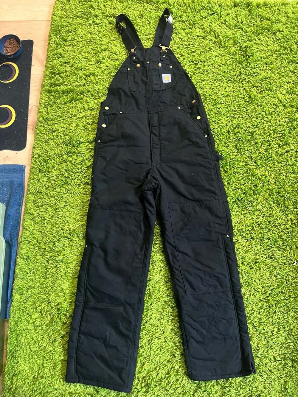 Carhartt R03 BLK Quilt Lined Duck Bib Overalls Black 34x34
